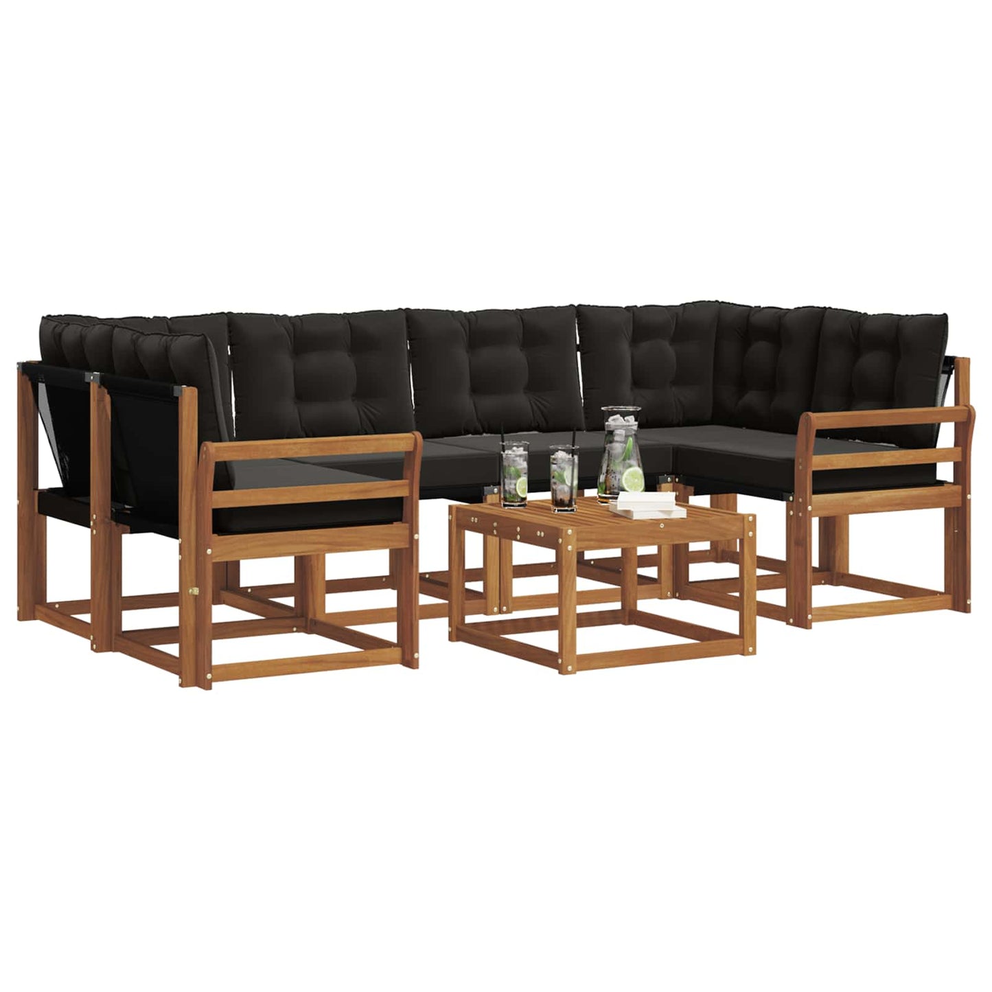 Set di divani da esterno con cuscino 7 pcs Naturale e Nero
