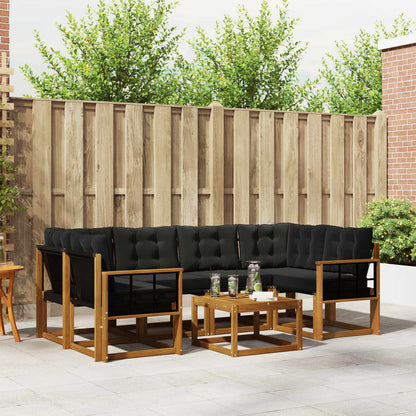 Set di divani da esterno con cuscino 7 pcs Naturale e Nero