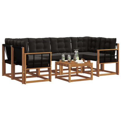 Set di divani da esterno con cuscino 7 pcs Naturale e Nero