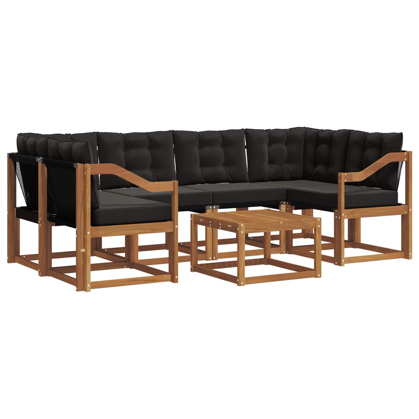 Set di divani da esterno con cuscino 7 pcs Naturale e Nero