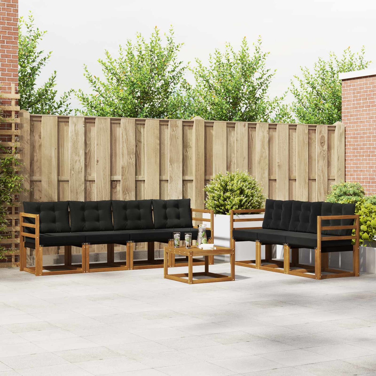 Set di divani da esterno con cuscino 8 pcs Naturale e Nero