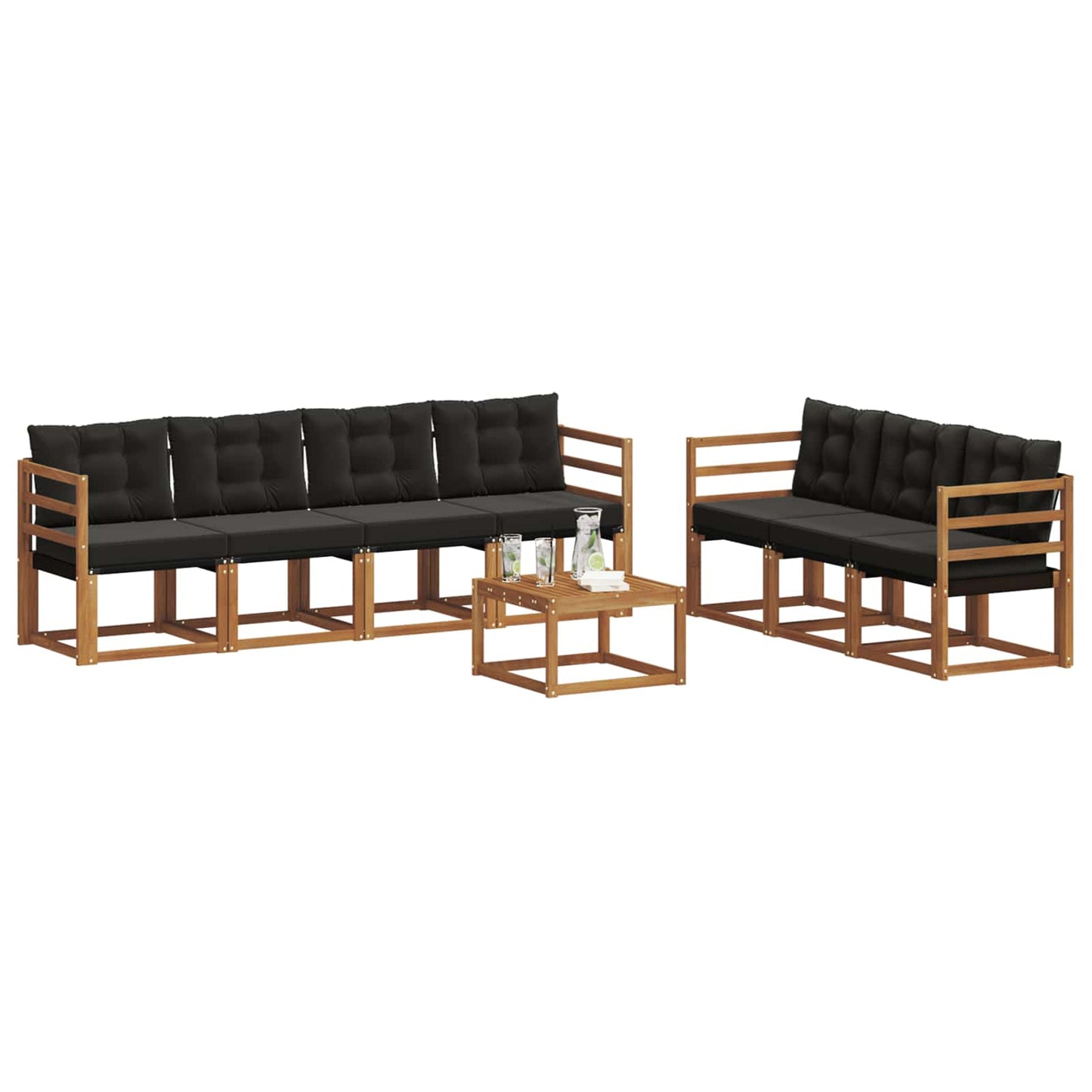 Set di divani da esterno con cuscino 8 pcs Naturale e Nero
