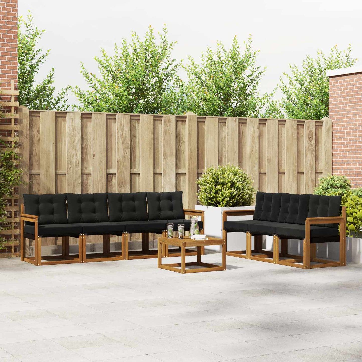 Set di divani da esterno con cuscino 8 pcs Naturale e Nero