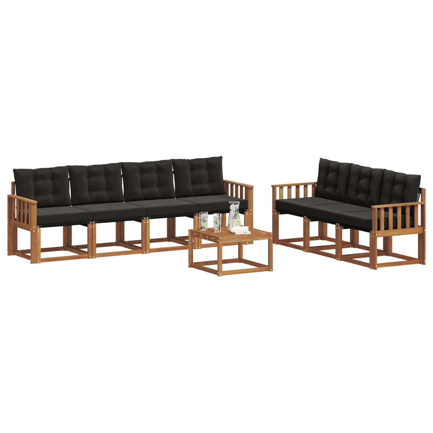 Set di divani da esterno con cuscino 8 pcs Naturale e Nero