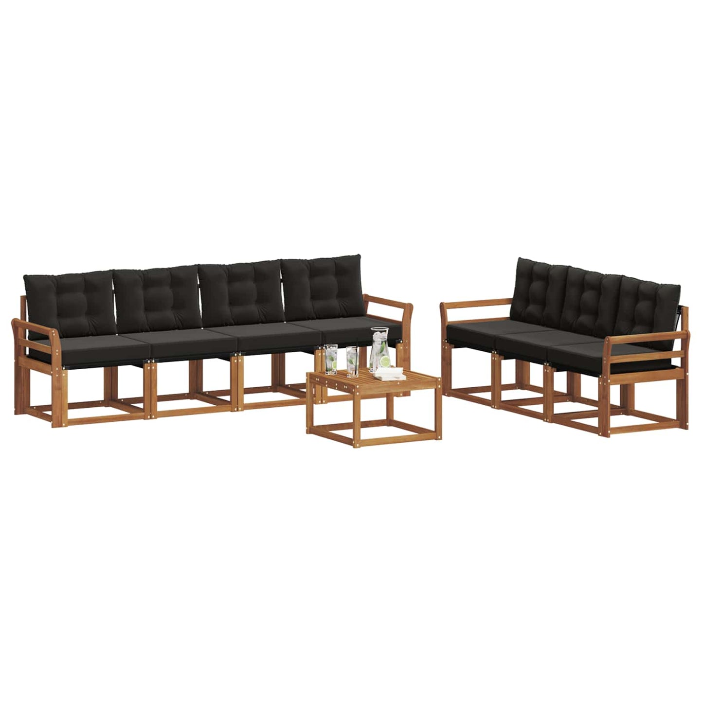 Set di divani da esterno con cuscino 8 pcs Naturale e Nero