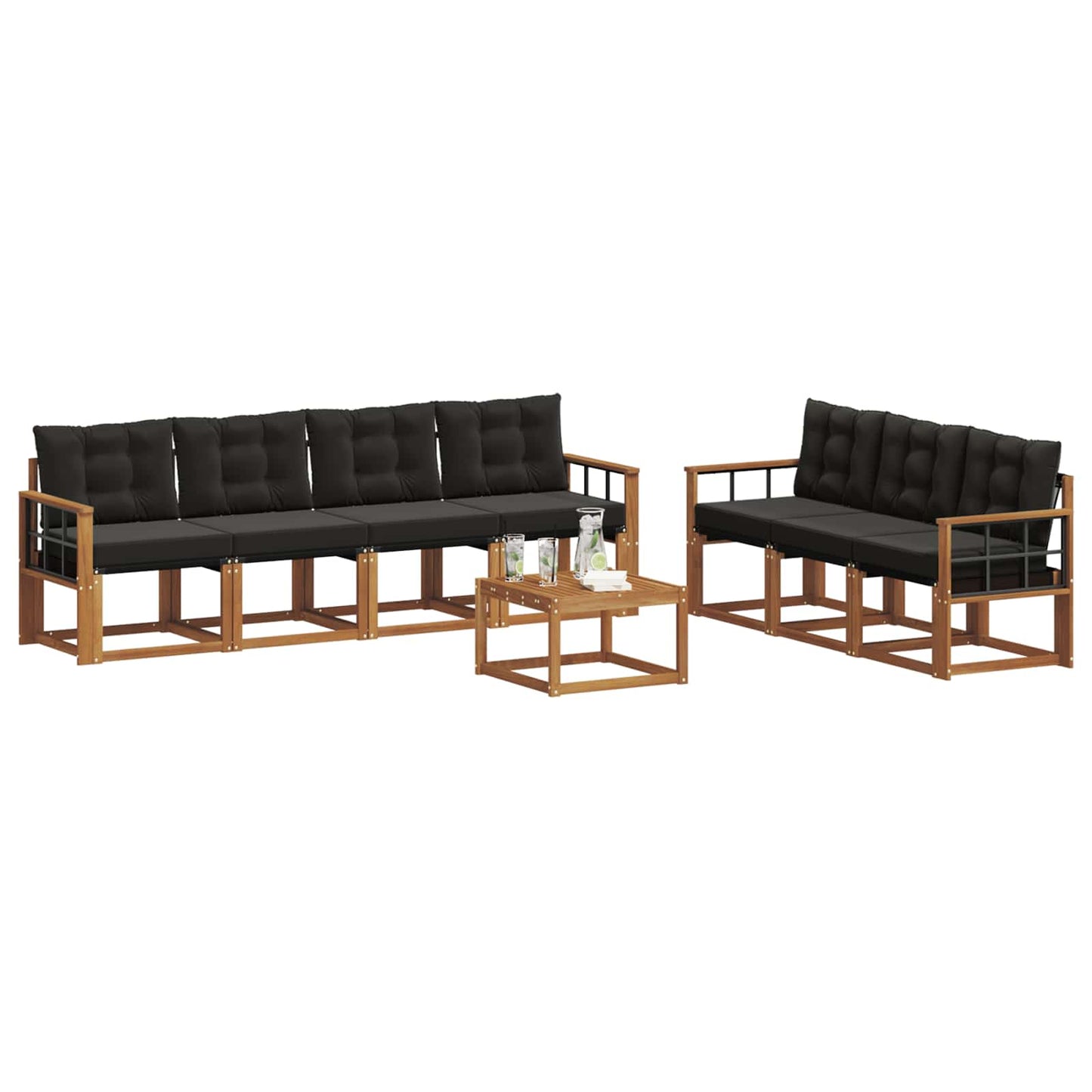 Set di divani da esterno con cuscino 8 pcs Naturale e Nero