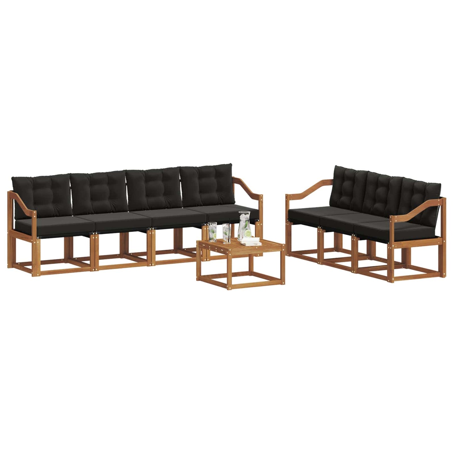 Set di divani da esterno con cuscino 8 pcs Naturale e Nero