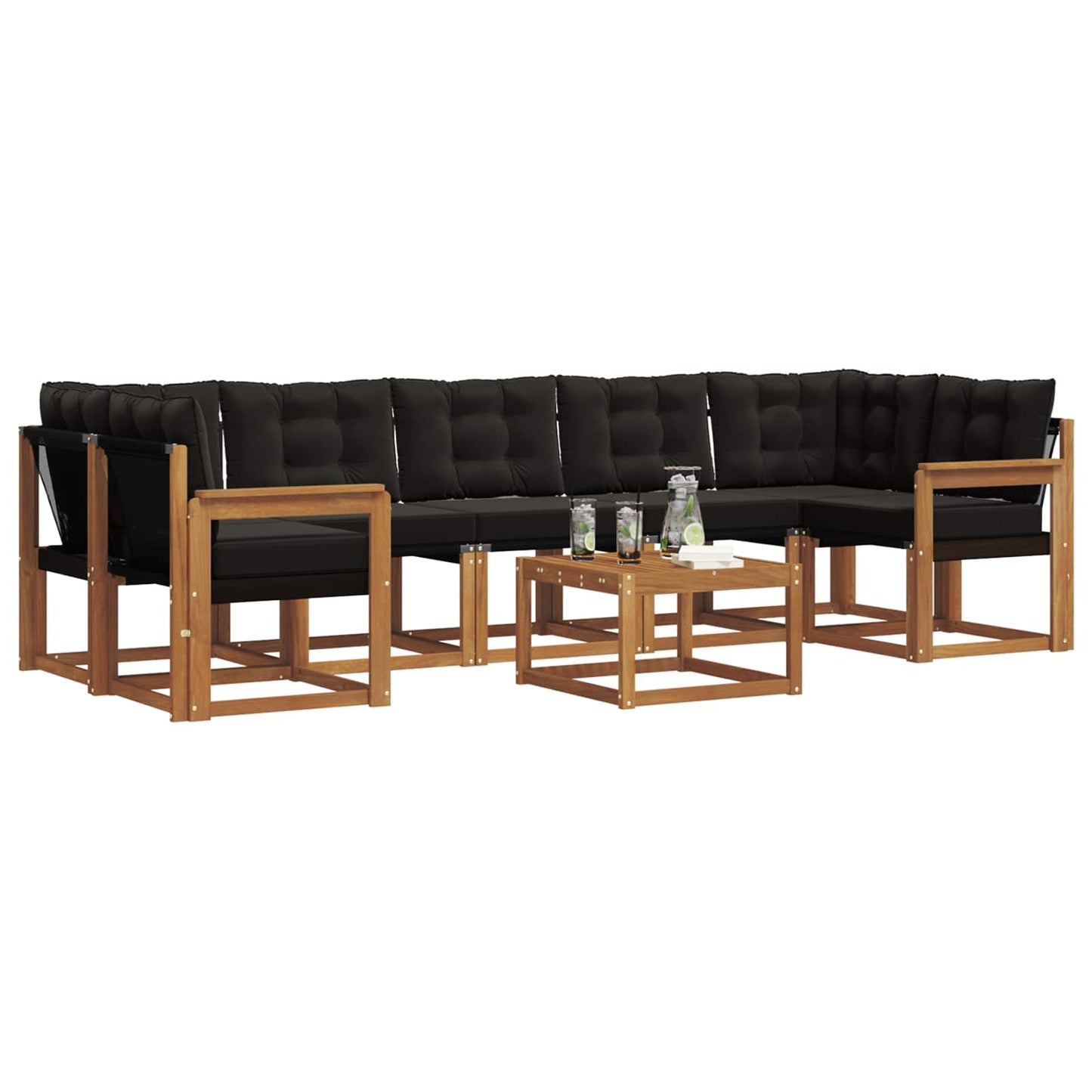 Set di divani da esterno con cuscino 8 pcs Naturale e Nero
