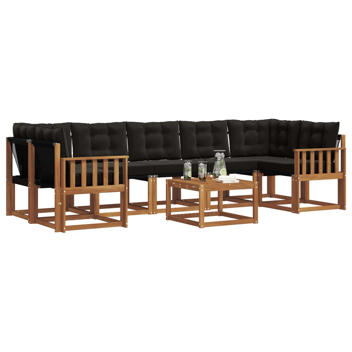 Set di divani da esterno con cuscino 8 pcs Naturale e Nero