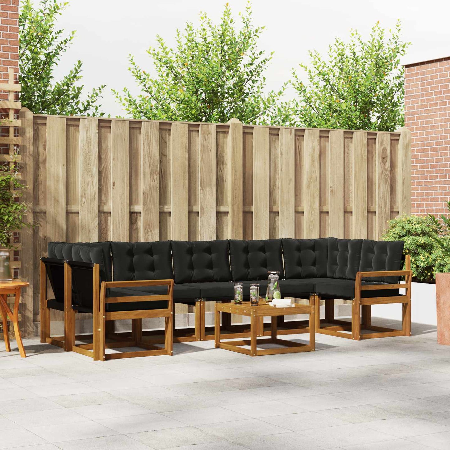 Set di divani da esterno con cuscino 8 pcs Naturale e Nero