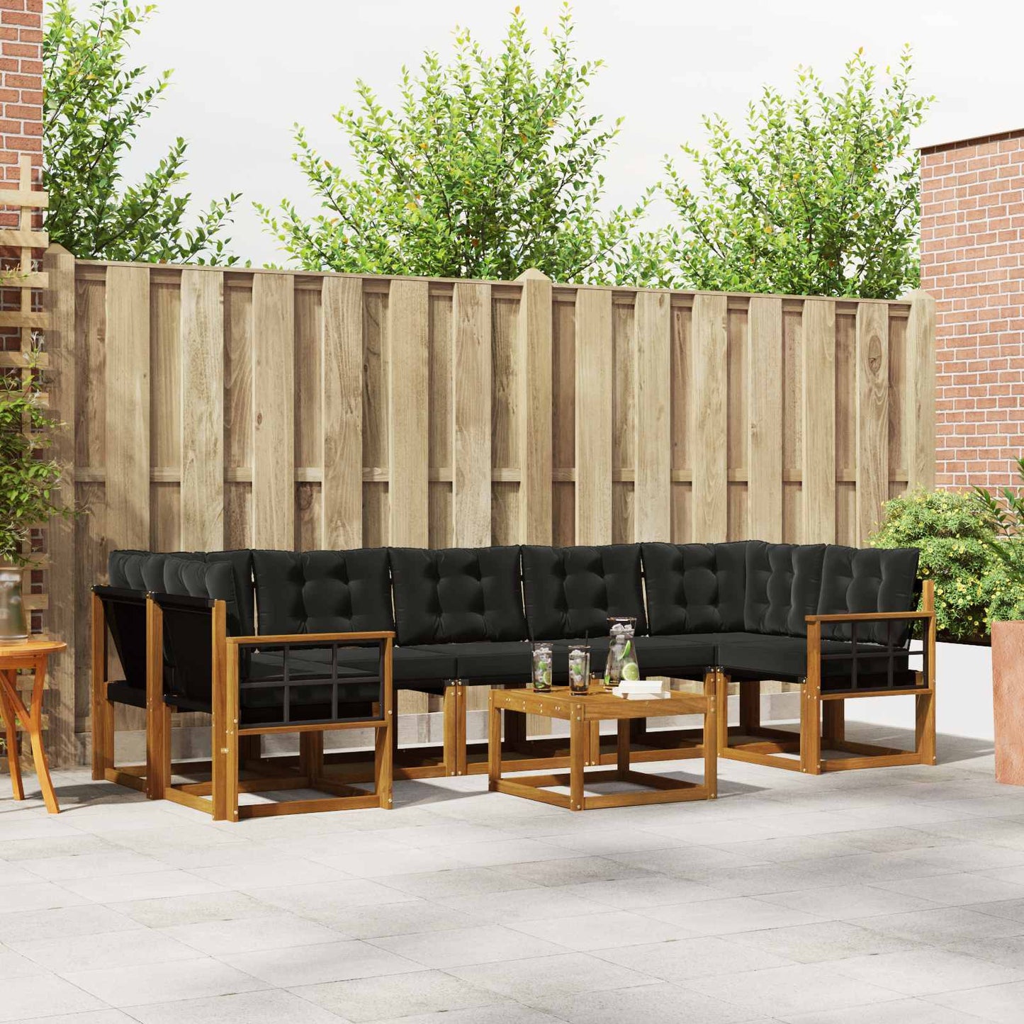 Set di divani da esterno con cuscino 8 pcs Naturale e Nero