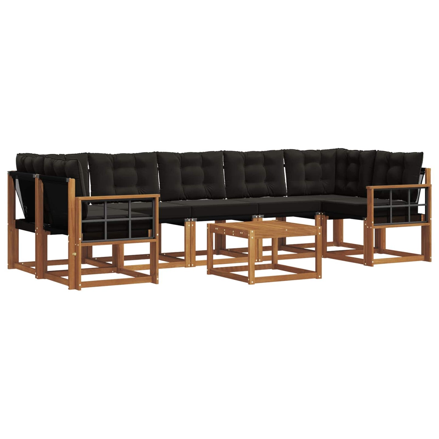 Set di divani da esterno con cuscino 8 pcs Naturale e Nero