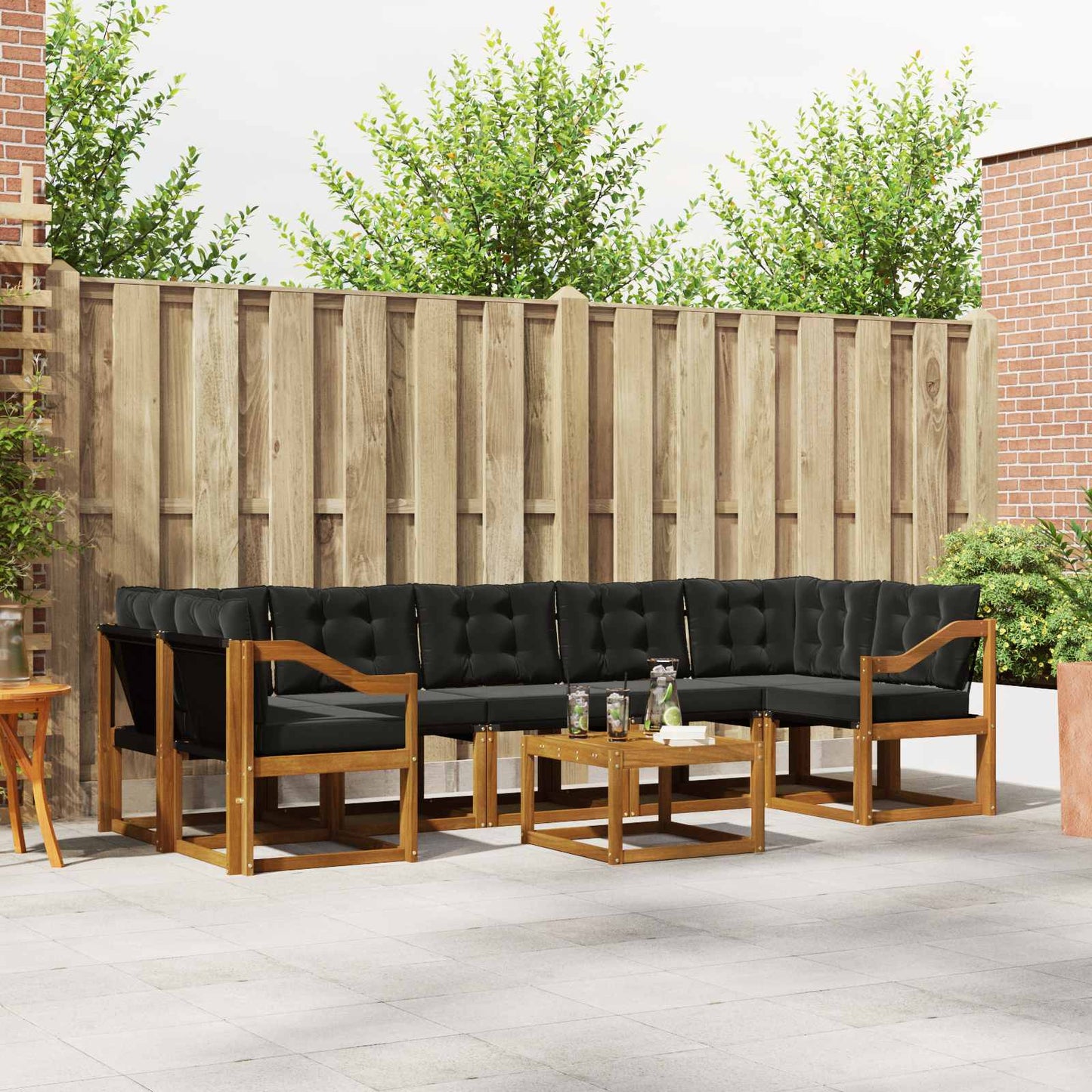Set di divani da esterno con cuscino 8 pcs Naturale e Nero