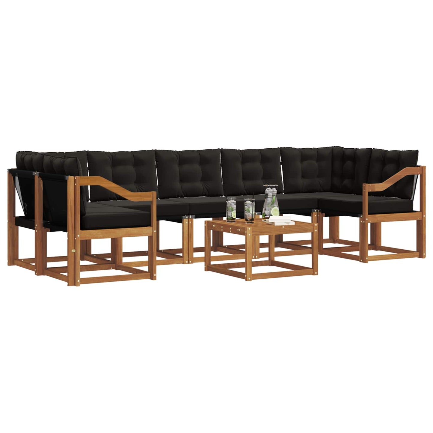 Set di divani da esterno con cuscino 8 pcs Naturale e Nero