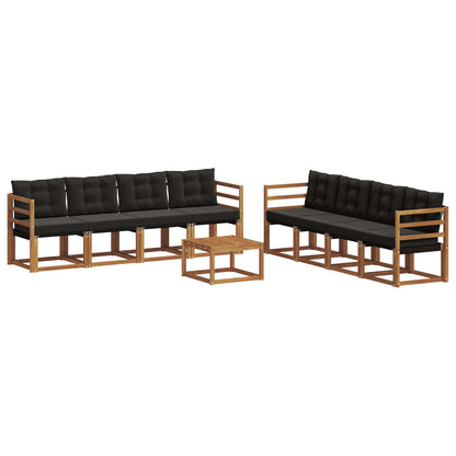 Set di divani da esterno con cuscino 9 pcs Naturale e Nero
