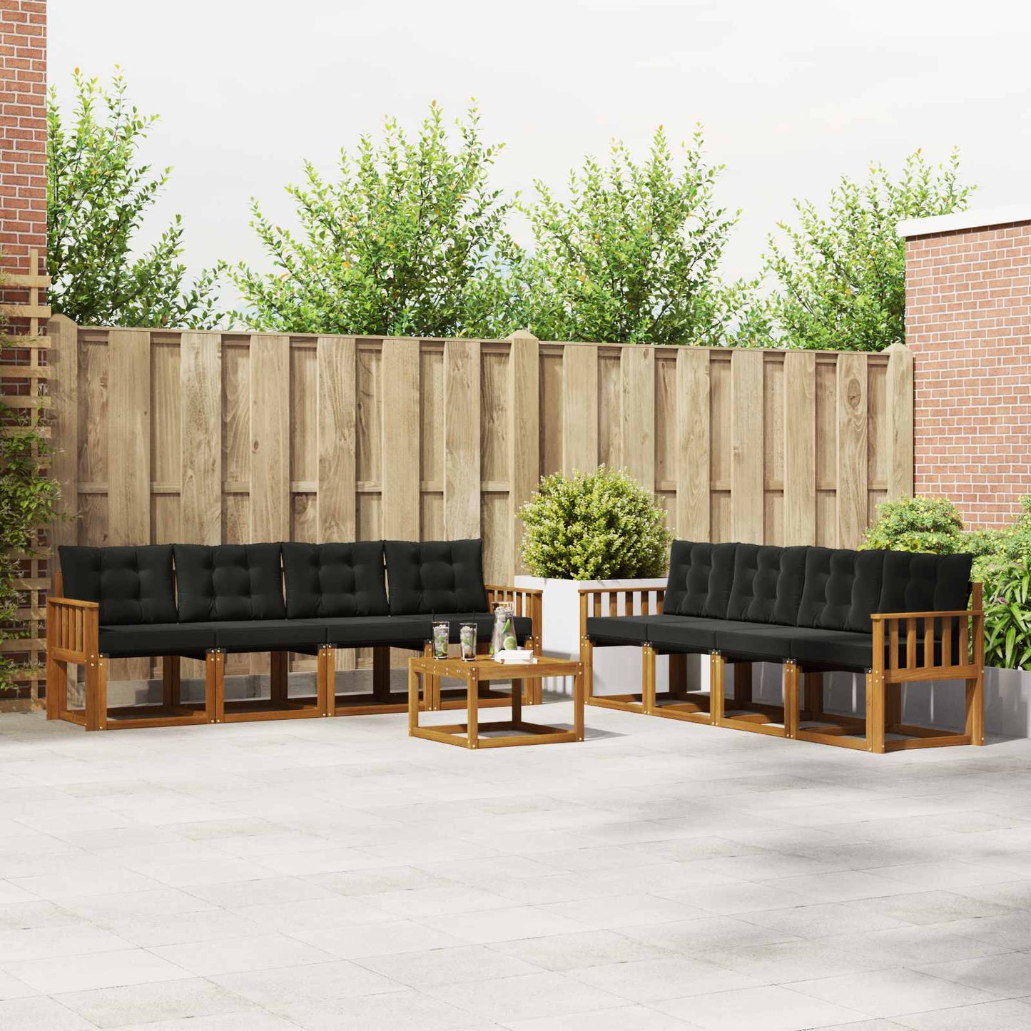 Set di divani da esterno con cuscino 9 pcs Naturale e Nero