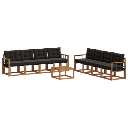 Set di divani da esterno con cuscino 9 pcs Naturale e Nero
