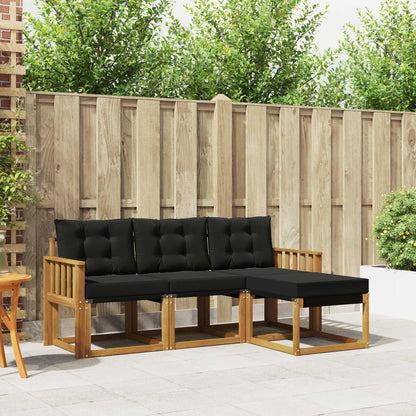 Set di divani da esterno con cuscino 4 pcs Naturale e Nero