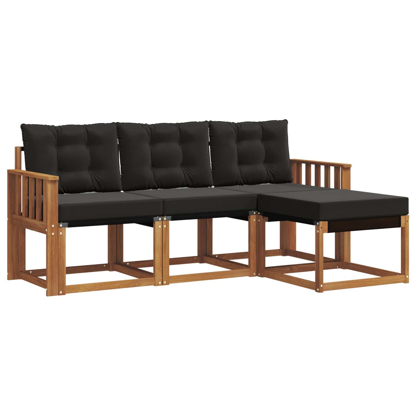 Set di divani da esterno con cuscino 4 pcs Naturale e Nero