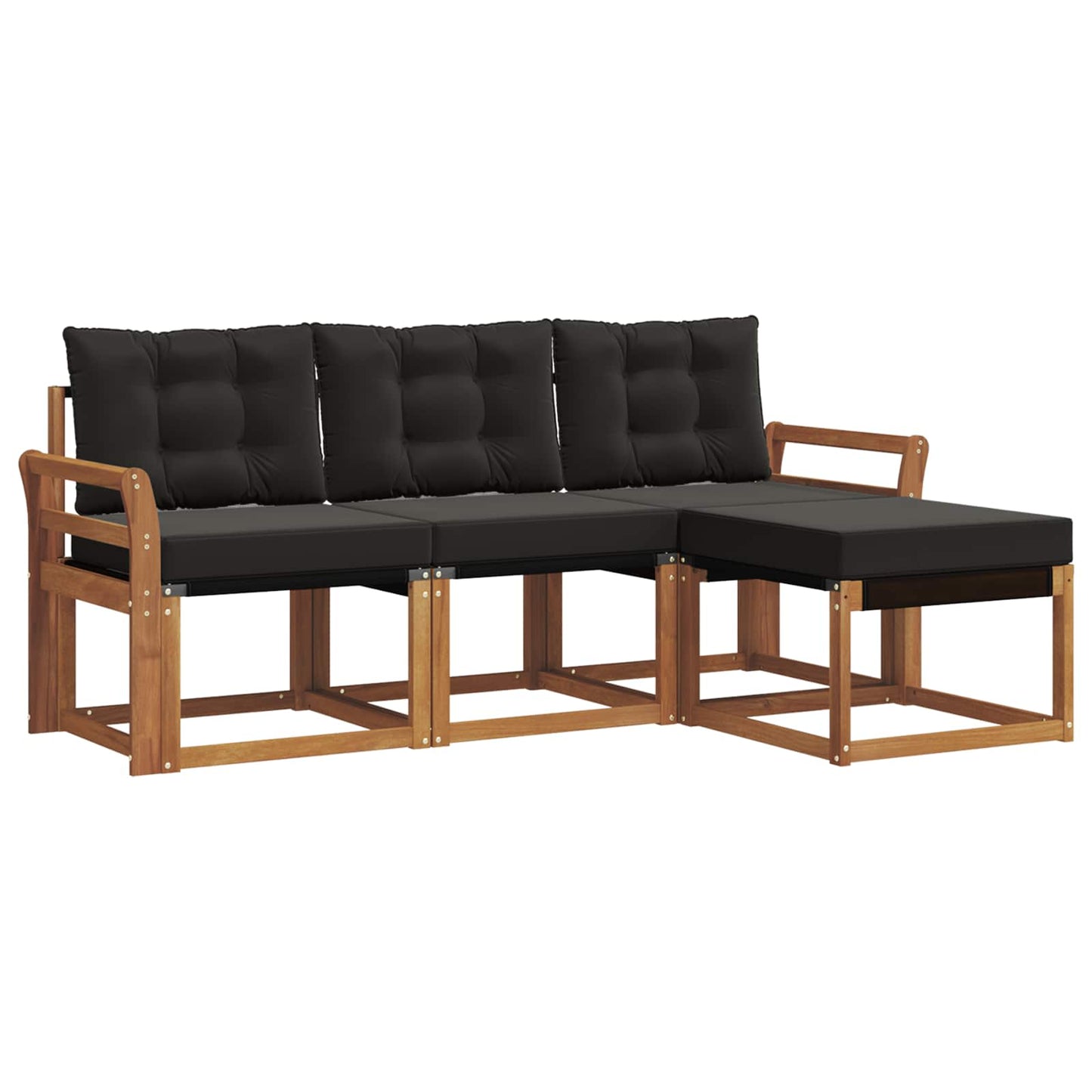 Set di divani da esterno con cuscino 4 pcs Naturale e Nero