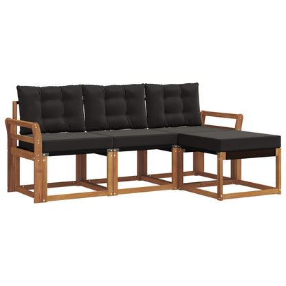 Set di divani da esterno con cuscino 4 pcs Naturale e Nero