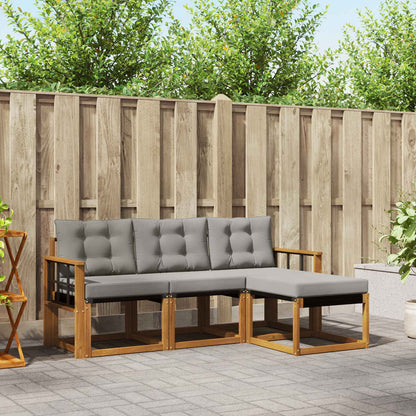 Set di divani da esterno 4 pcs Grigio Naturale e Chiaro
