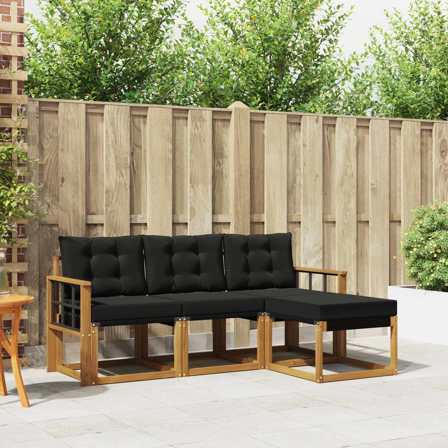 Set di divani da esterno con cuscino 4 pcs Naturale e Nero