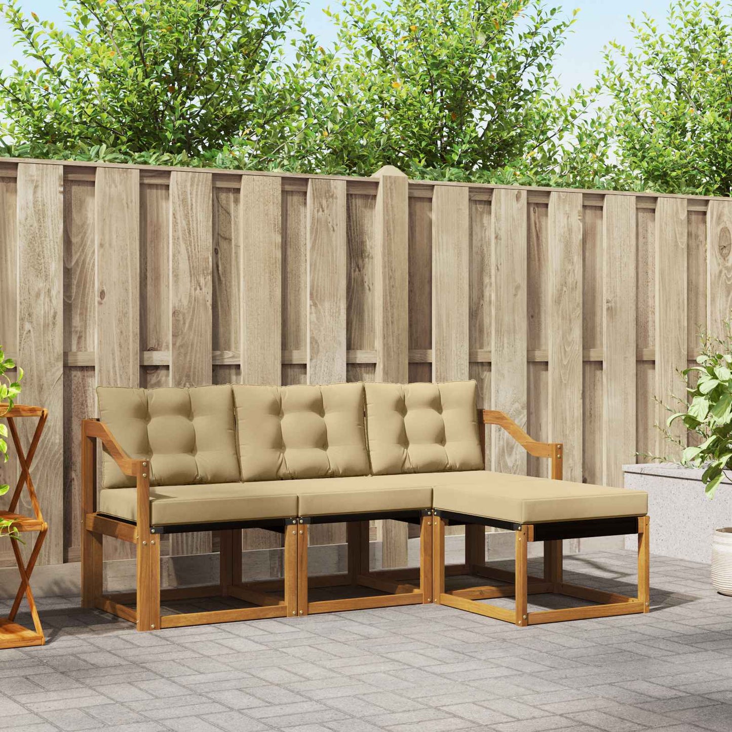 Set di divani da esterno con cuscino 4 pcs Naturale e Beige