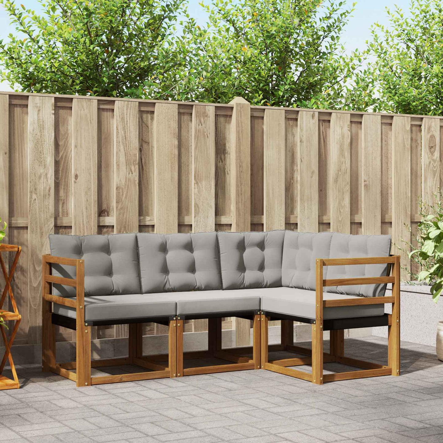 Set di divani da esterno 4 pcs Grigio Naturale e Chiaro
