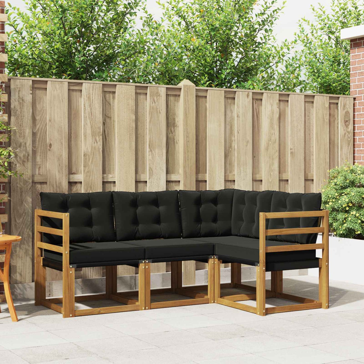 Set di divani da esterno con cuscino 4 pcs Naturale e Nero