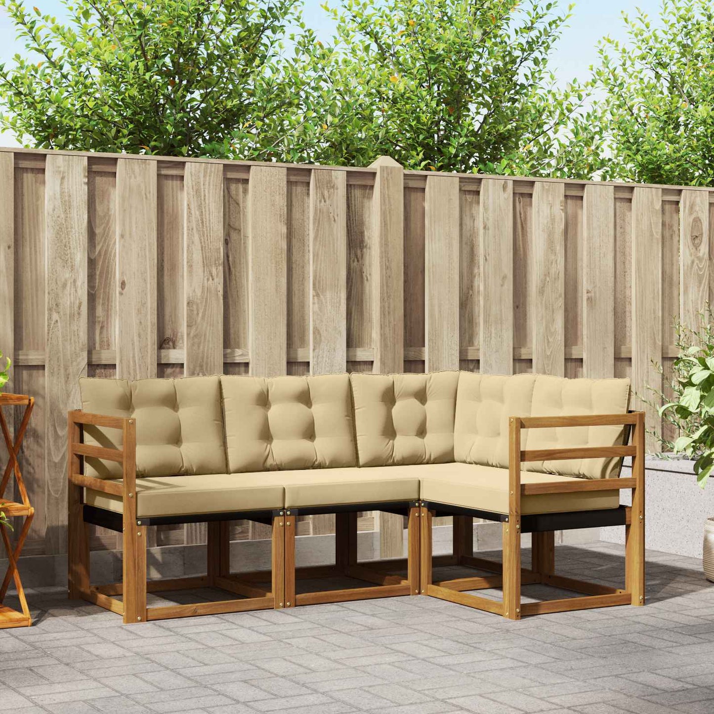 Set di divani da esterno con cuscino 4 pcs Naturale e Beige