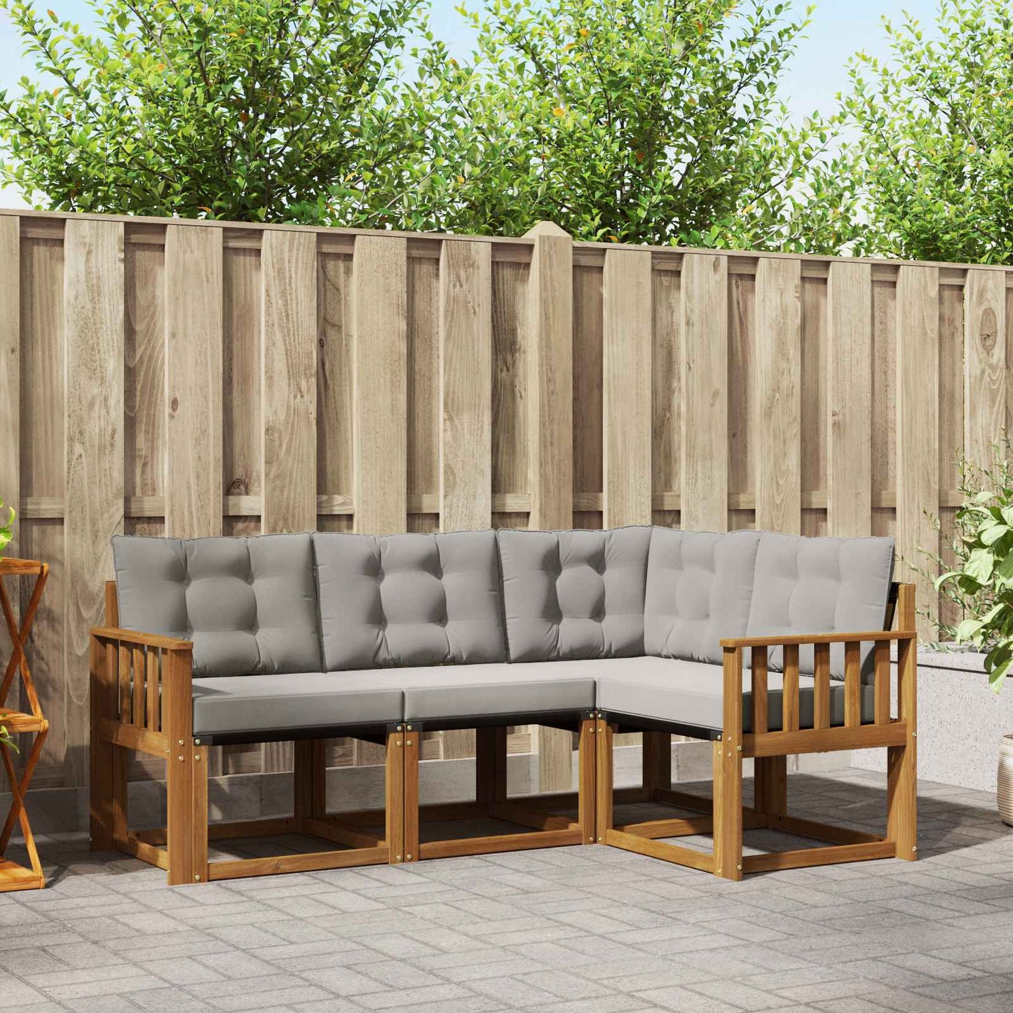 Set di divani da esterno 4 pcs Grigio Naturale e Chiaro