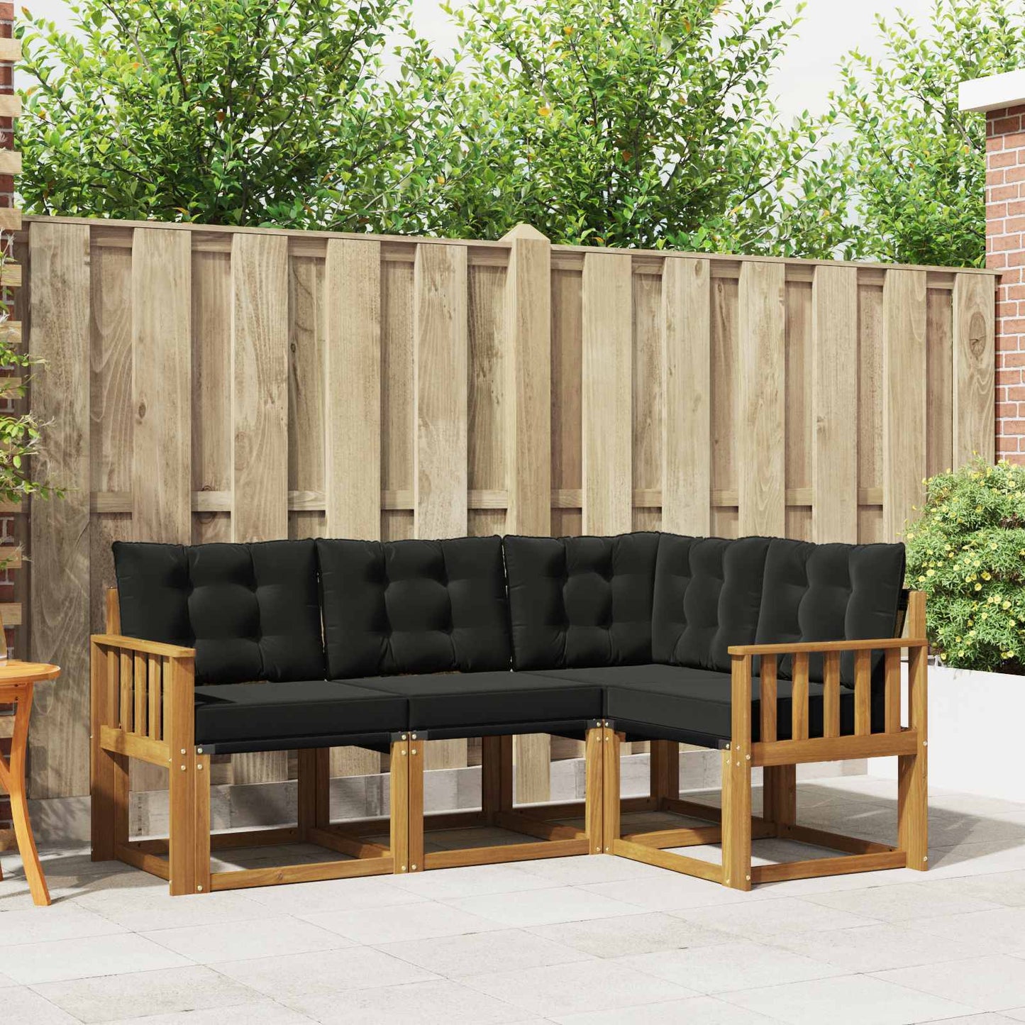 Set di divani da esterno con cuscino 4 pcs Naturale e Nero