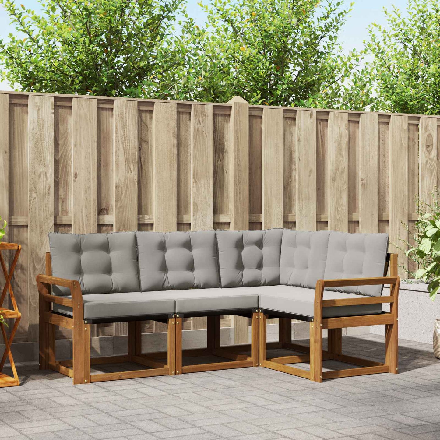 Set di divani da esterno 4 pcs Grigio Naturale e Chiaro