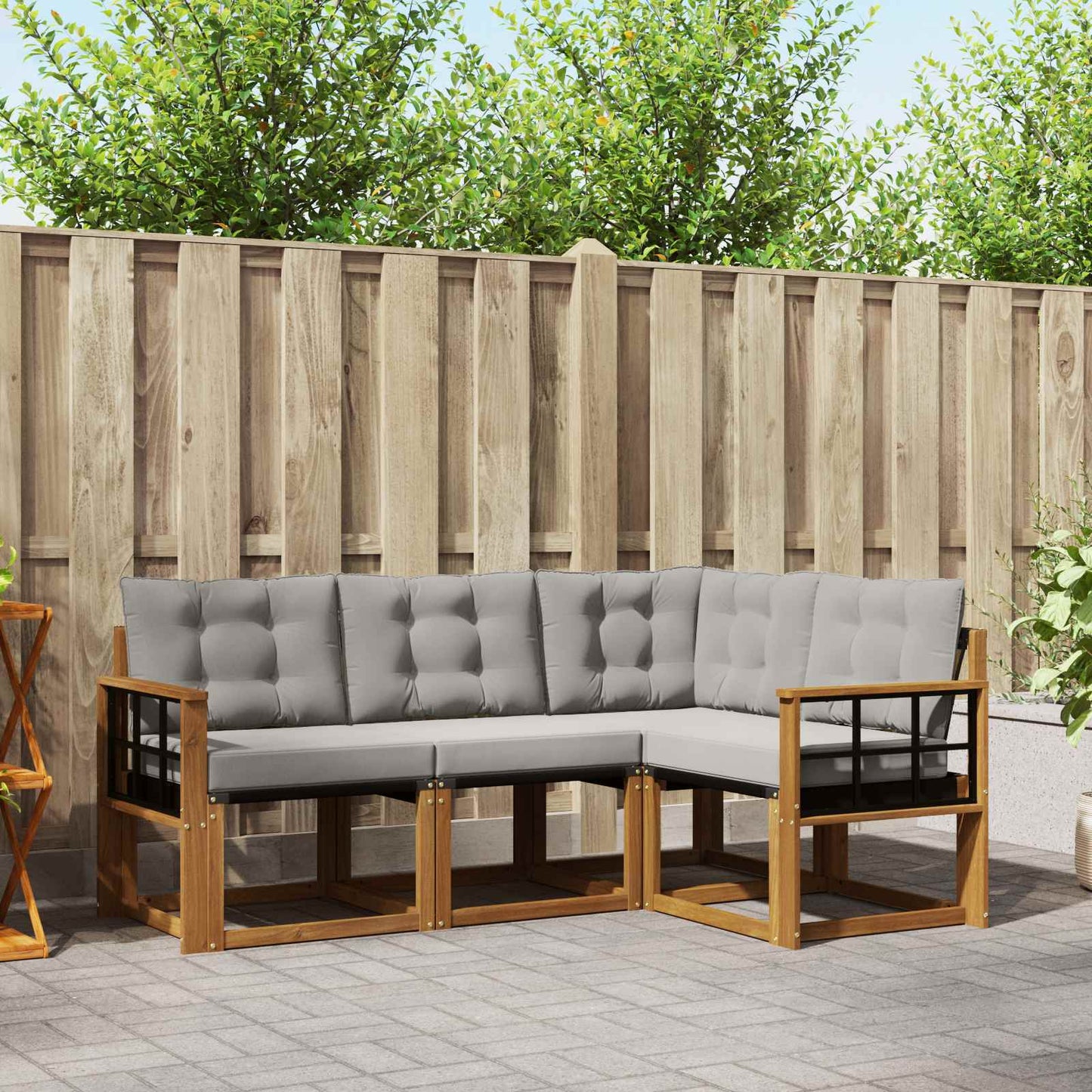 Set di divani da esterno 4 pcs Grigio Naturale e Chiaro