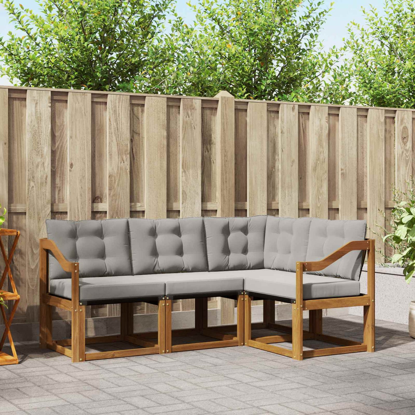 Set di divani da esterno 4 pcs Grigio Naturale e Chiaro
