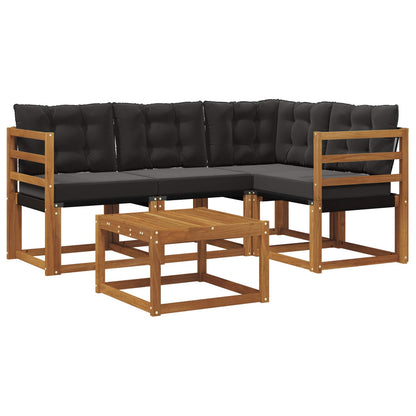 Set di divani da esterno con cuscino 5 pcs Naturale e Nero