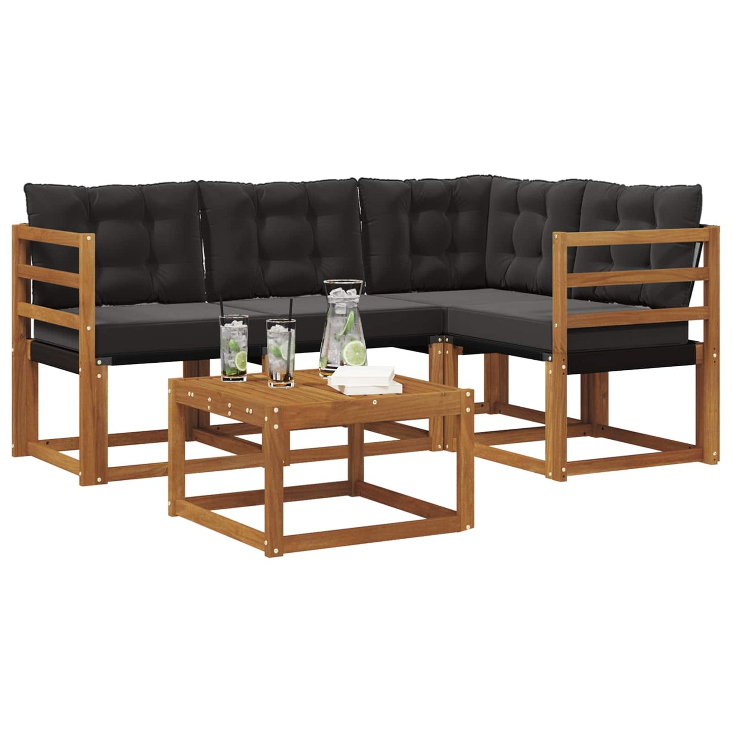 Set di divani da esterno con cuscino 5 pcs Naturale e Nero