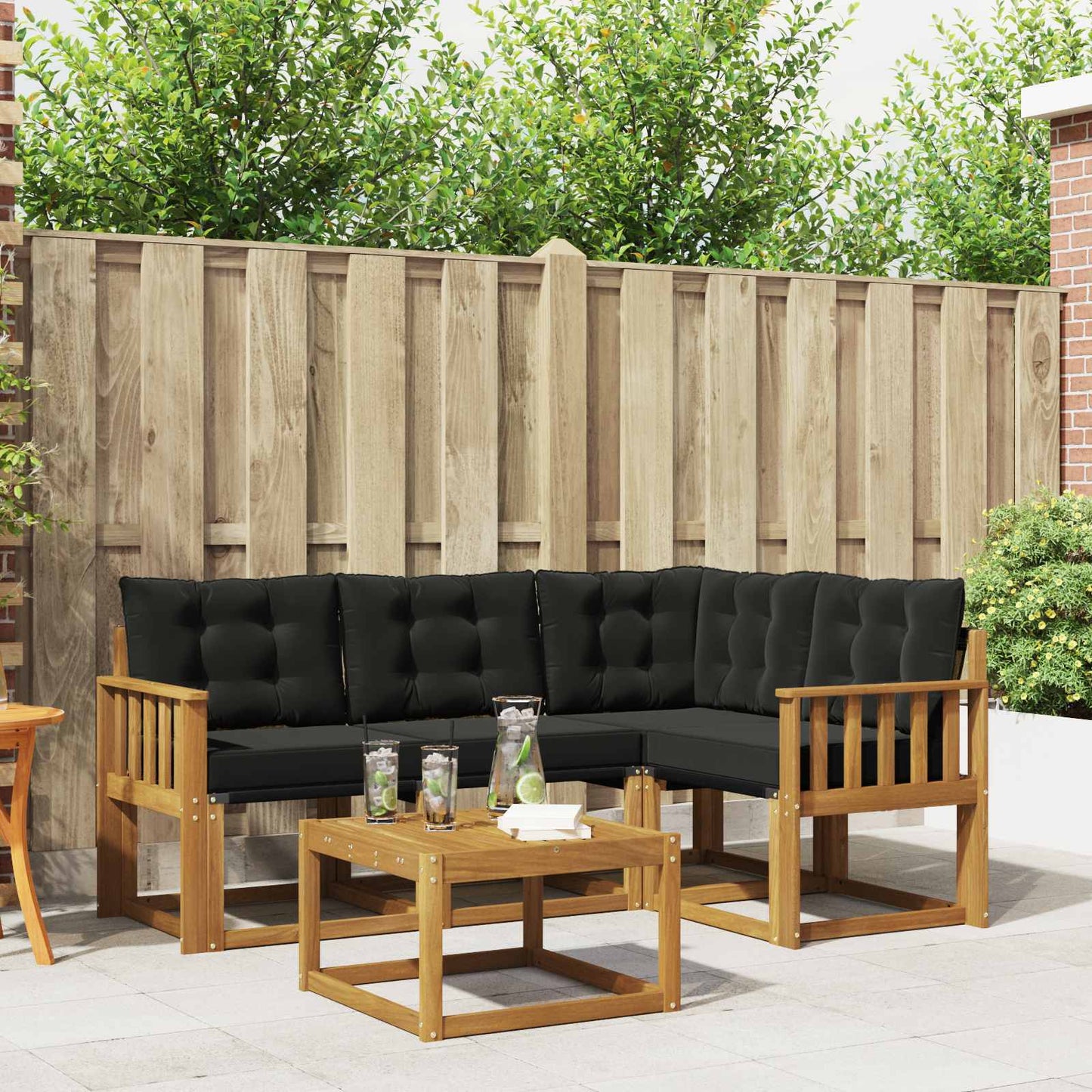Set di divani da esterno con cuscino 5 pcs Naturale e Nero