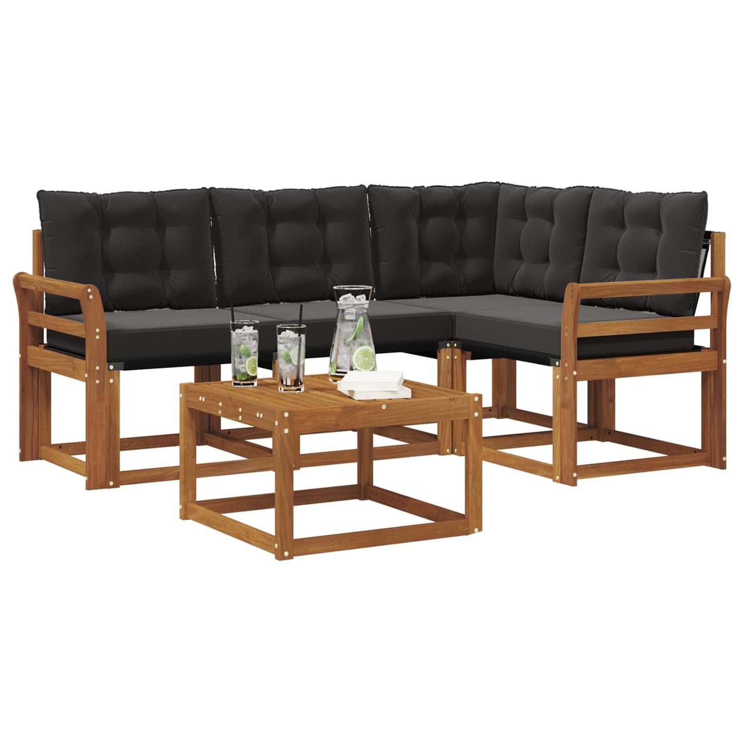 Set di divani da esterno con cuscino 5 pcs Naturale e Nero