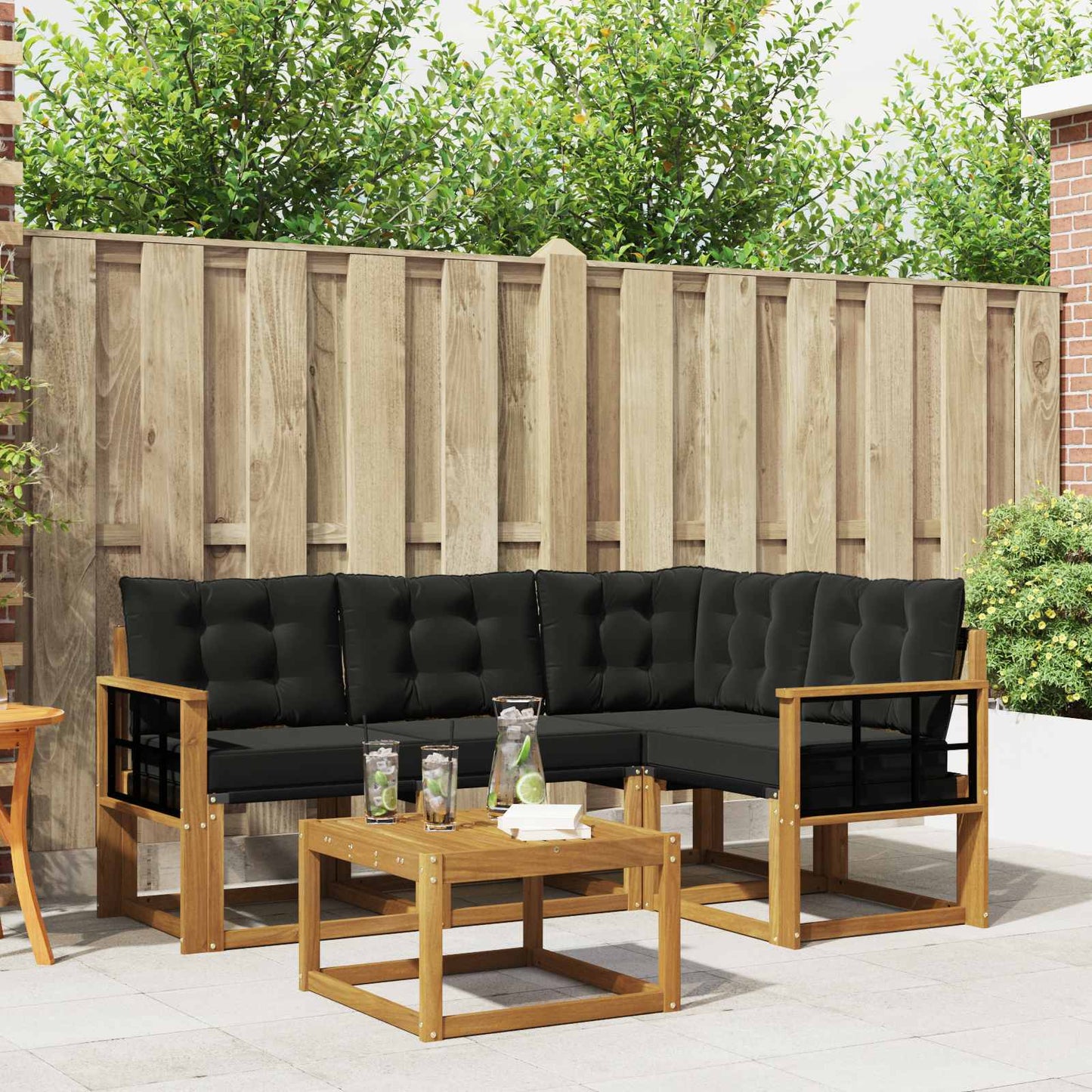 Set di divani da esterno con cuscino 5 pcs Naturale e Nero