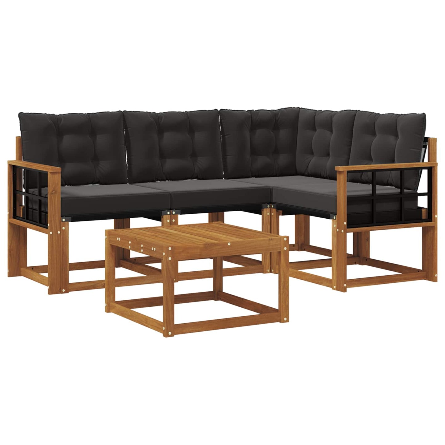 Set di divani da esterno con cuscino 5 pcs Naturale e Nero