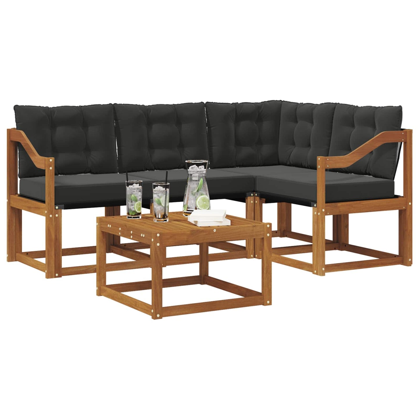 Set di divani da esterno con cuscino 5 pcs Naturale e Nero
