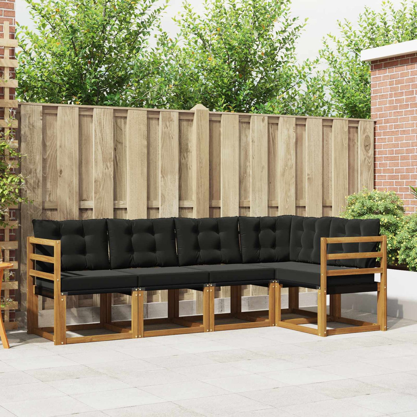 Set di divani da esterno con cuscino 5 pcs Naturale e Nero