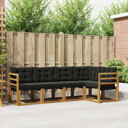 Set di divani da esterno con cuscino 5 pcs Naturale e Nero