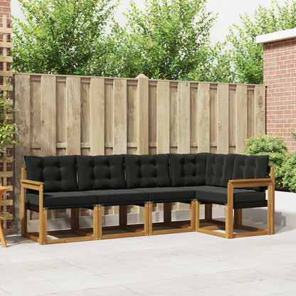 Set di divani da esterno con cuscino 5 pcs Naturale e Nero
