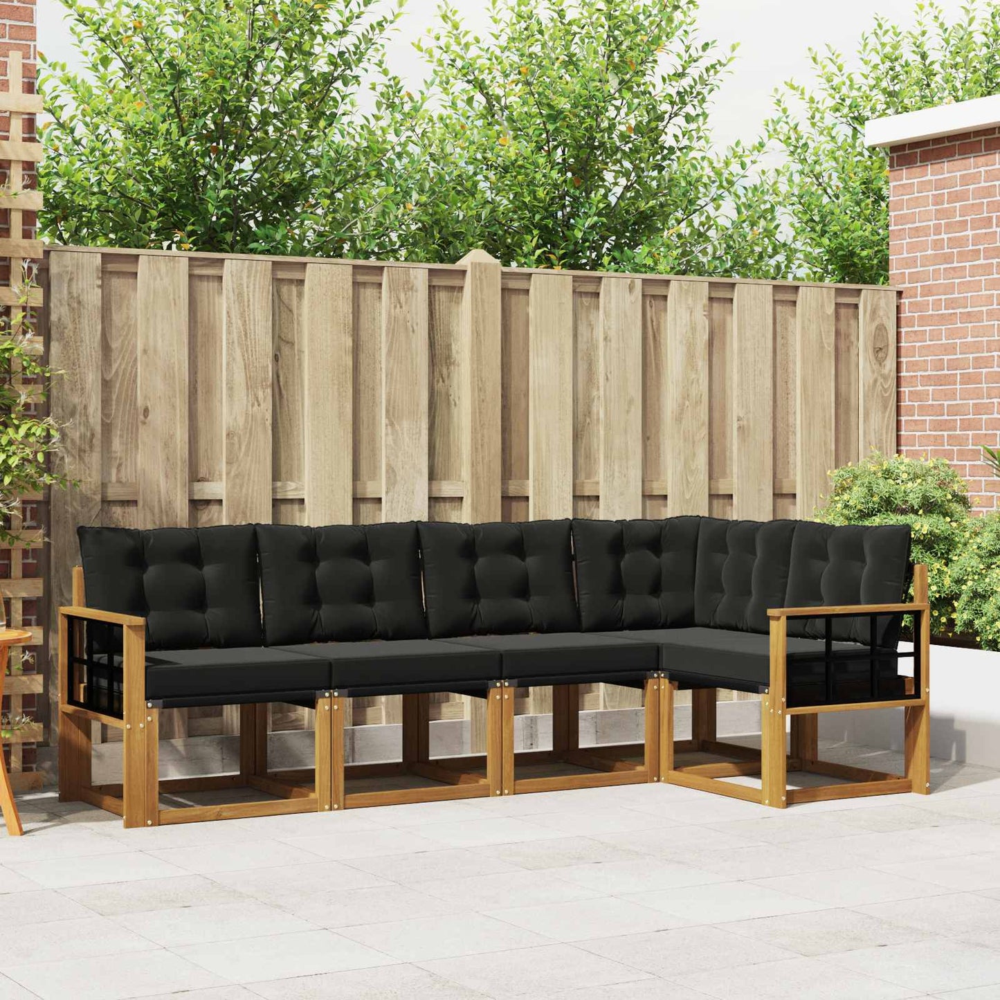 Set di divani da esterno con cuscino 5 pcs Naturale e Nero