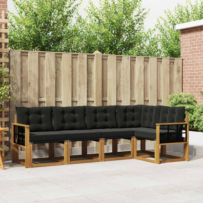 Set di divani da esterno con cuscino 5 pcs Naturale e Nero