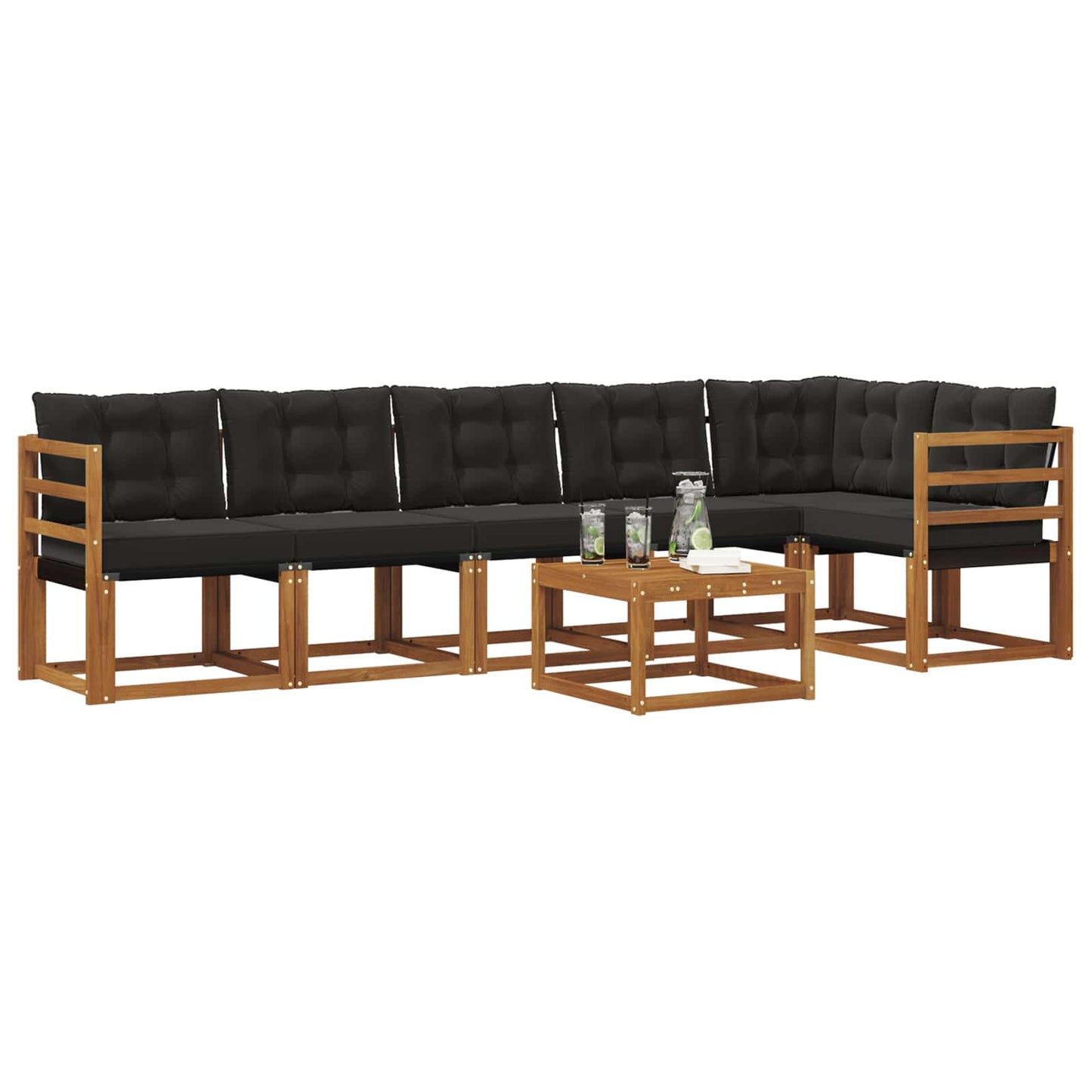 Set di divani da esterno con cuscino 7 pcs Naturale e Nero