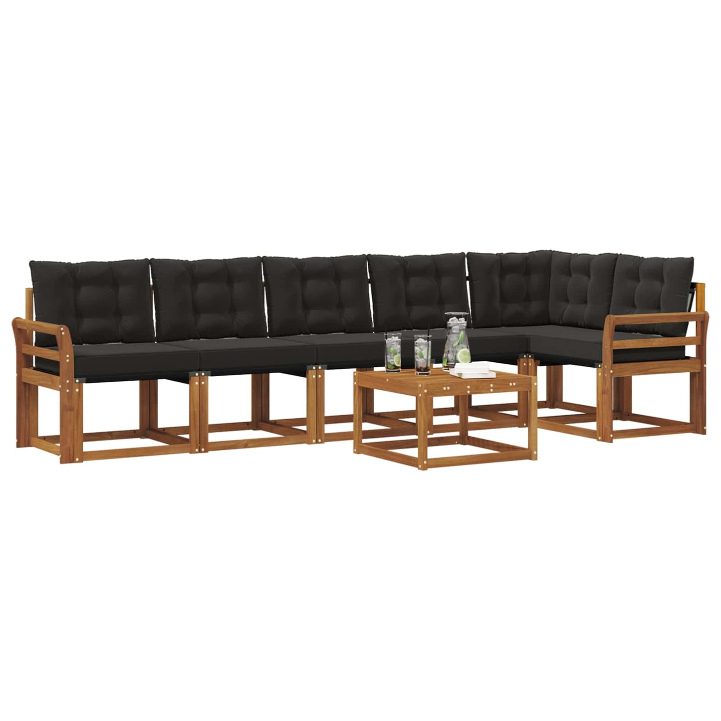 Set di divani da esterno con cuscino 7 pcs Naturale e Nero